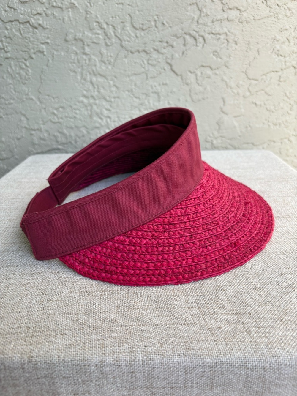 Kate Lord Pink Straw Visor Wide Brim Adjustable Preppy Golf Resort Hat